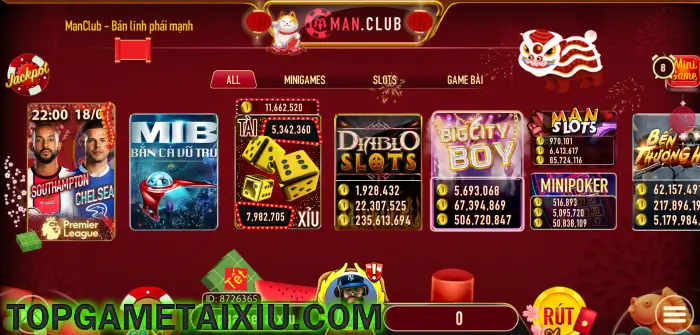 Kho game bài và slot game được niêm yết tại Man Club