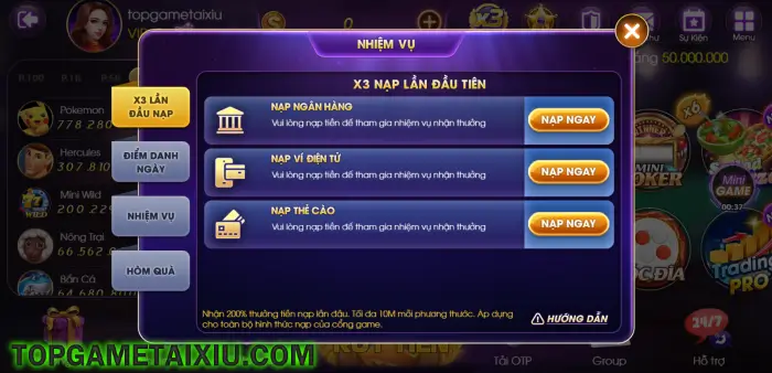 SamVip Club khuyến mãi mọi mệnh giá tiền nạp lần đầu