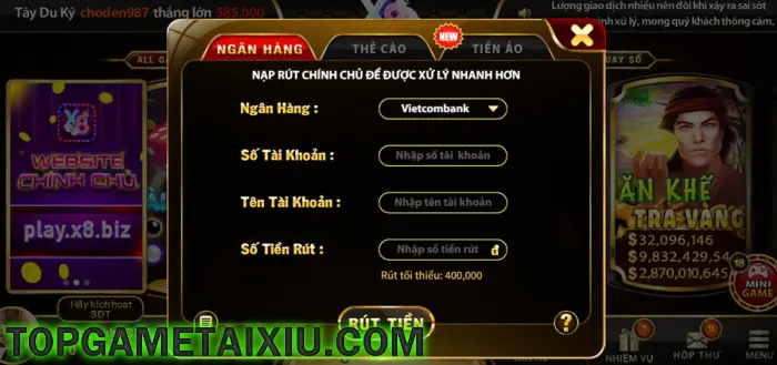 X8 Club cho phép rút tiền với nhiều hình thức