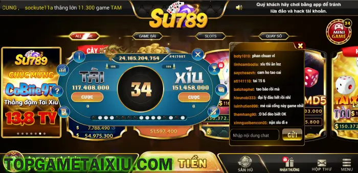 Giao diện bài tài xỉu của cổng game Su789 Live