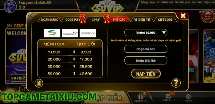 Hướng dẫn nạp rút tiền Suvip2 Live nhanh và chính xác