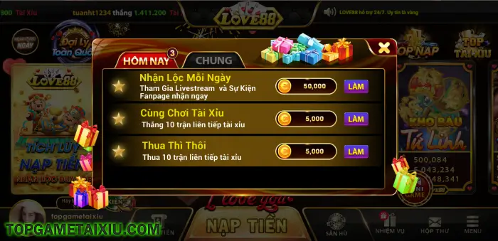 Hệ thống quà tặng được Nhà phát dành Love88 Vin tung ra