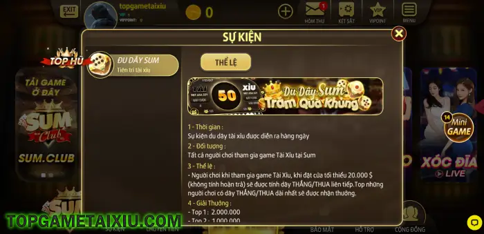 Sự kiện đu dây Sum1 Club được tổ chức tại minigame Tài Xỉu