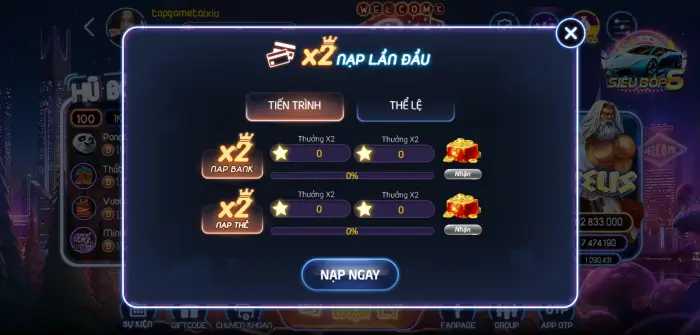 Sự kiện nạp lần đầu nhân đôi giá trị thực tại Bop79 Club