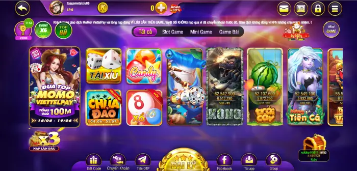 Giao diện và trò chơi của phiên bản game mới Kai365 Club