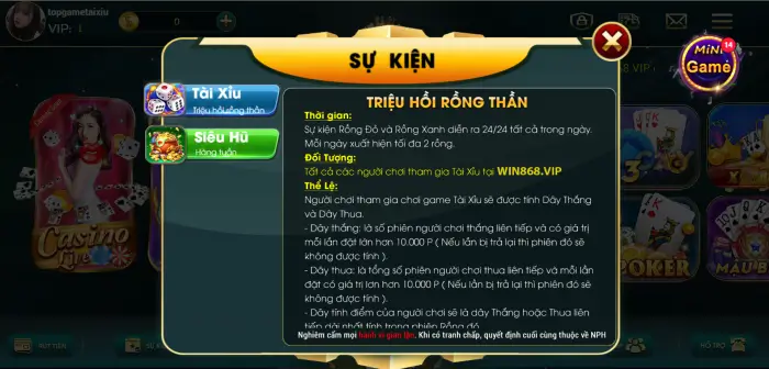 Event triệu hồi Rồng Thần và siêu Hũ X6 tại Win868 Vip