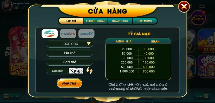 Cửa hàng là tính năng giao dịch hợp lệ và phổ biến tại Win868 Vip