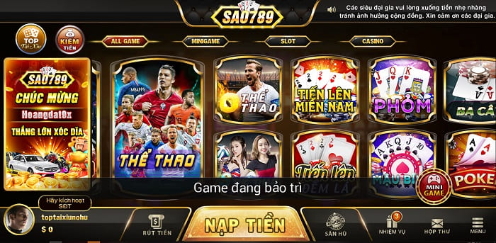 Các game bảo trì của Sao789 Vin