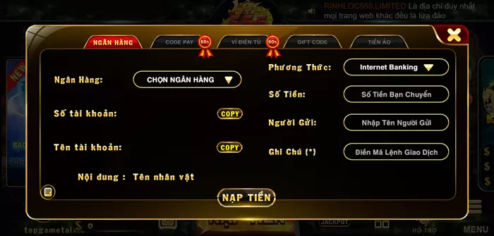 Giao dịch nạp rút Rinhloc555