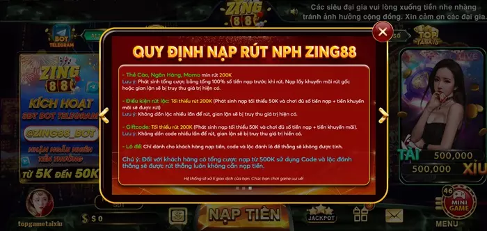 Quy định về việc rút tiền tại Zing88 Us