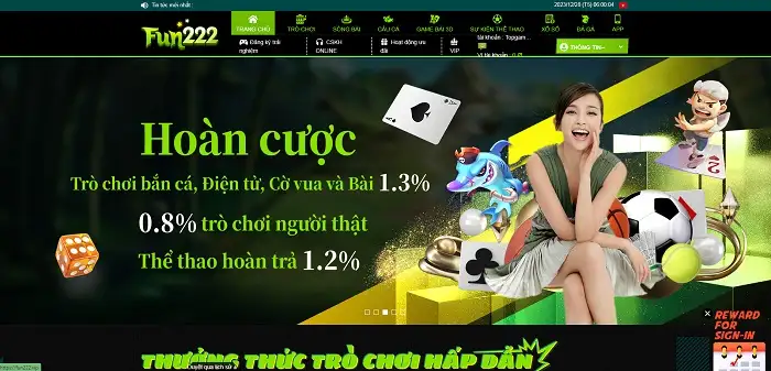 Giao diện của nhà cái Fun222 Vip