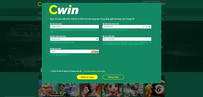 Mục đăng ký hội viên tại nhà cái Cwin234